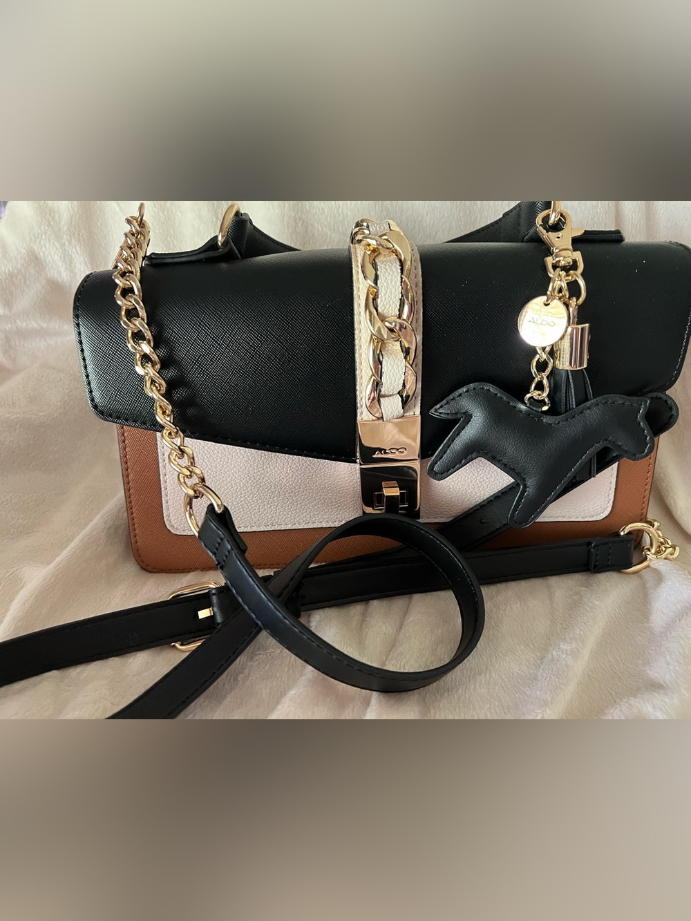 ALDO Black Tan Cream Colorblock Chain Crossbody Bag
